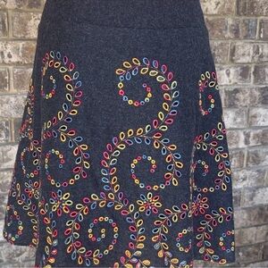 SevierSkirts Embroidered Wool Blend A-Line Skirt Dark Gray Multicolor Size M